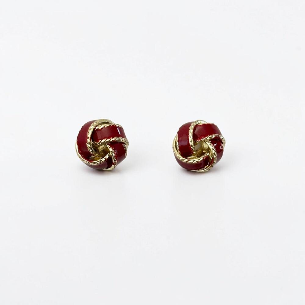 Wine Red Twisted Stud Earrings